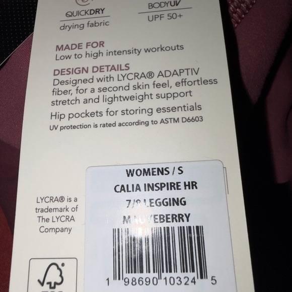 New Raspberry Size S Small CALIA Women's Inspire High Rise 7/8 Legging $99 - Picture 6 of 6